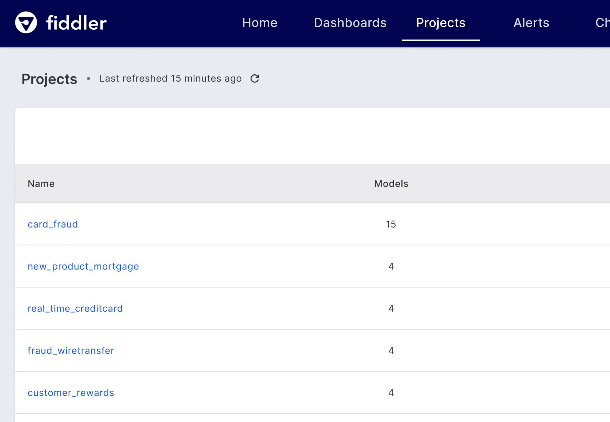 Fiddler project model list