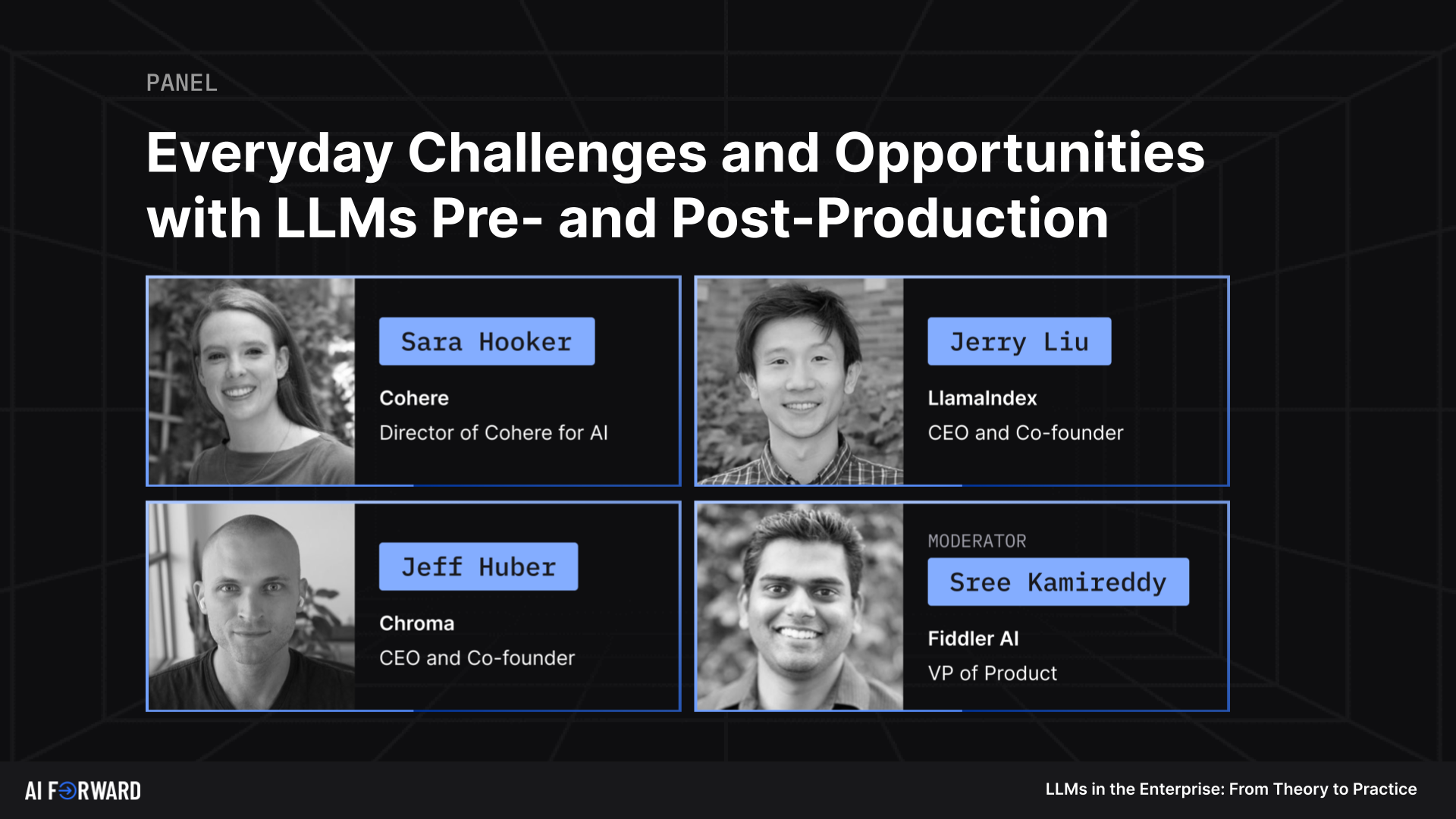 AI Forward Summit - LLMs in the Enterprise video image cover for Everyday Challenges and Opportunities with LLMs Pre- and Post-Production